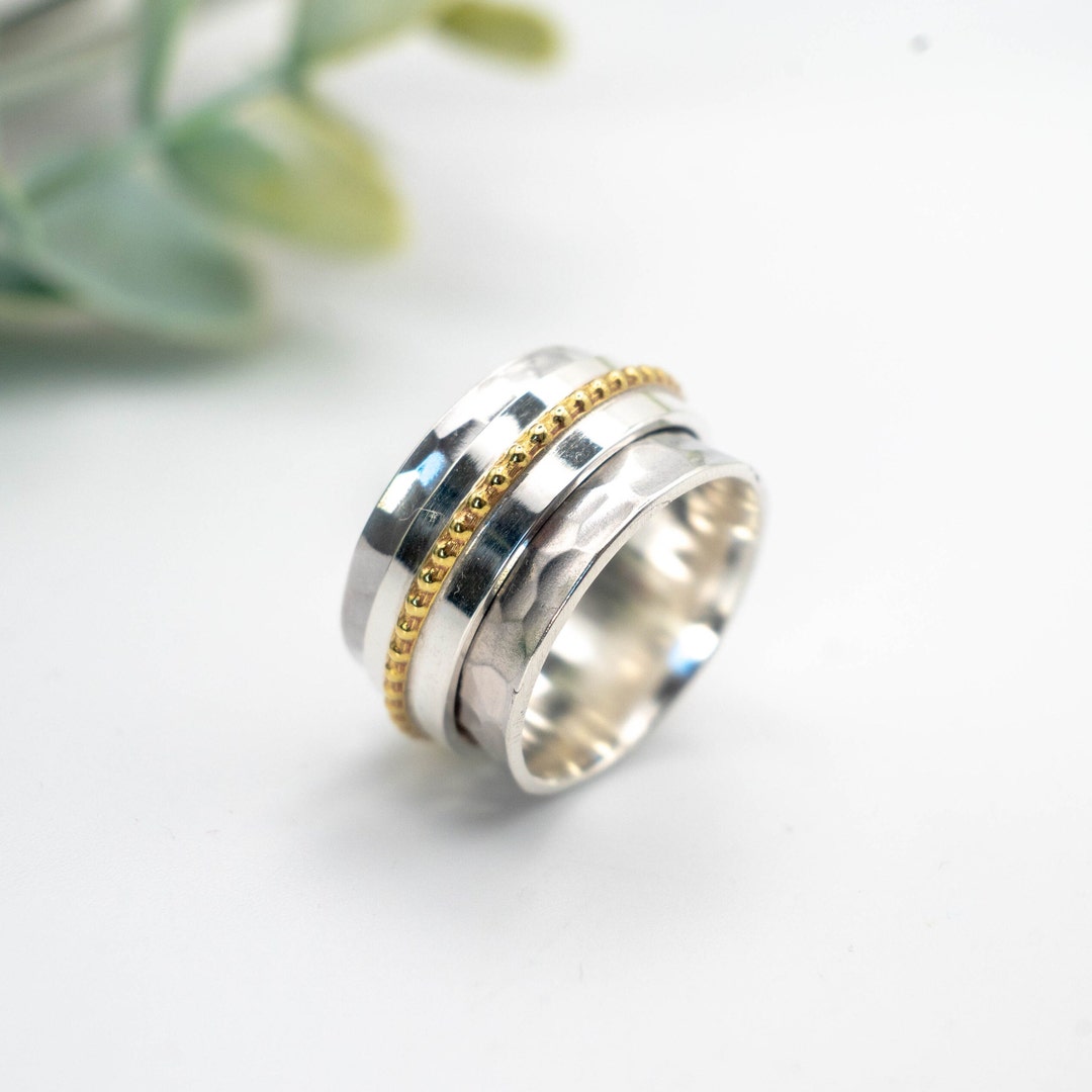 Silver With Gold Spinner Ring, Mixed Metal Rings for Women, Sterling ...