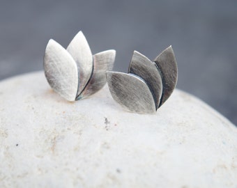 Leaf Stud Earrings Sterling Silver, Oxidized Handmade Earrings, Nature Inspired Jewelry