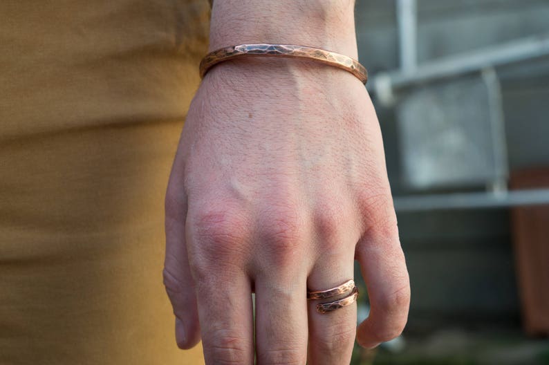 Mens copper bracelet, Cool mens bracelet, Rustic mens bracelet, Chunky copper bracelet, Mens cuff bracelet, Cuff bracelet for men, Handmade image 9