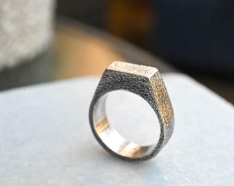 Handmade Silver Signet Ring, Hammered Oxidized Men's Ring
