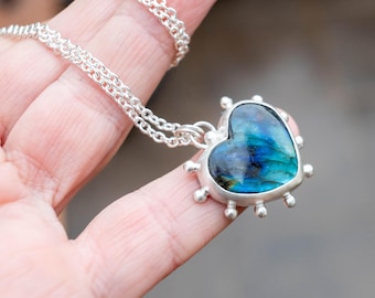 Labradorite Heart Necklace Handmade Sterling Silver Pendant