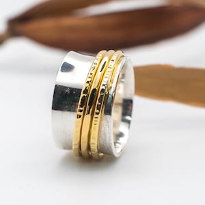 Bague toupie en laiton massif en argent sterling : fait main