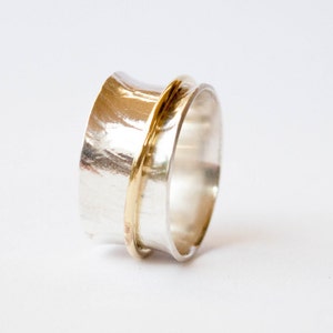 Spinner ring,Minimalist spinner ring, Anxiety ring, Sterling silver ring, Mixed metal spinner ring, Textured silver ring, Brass and silver