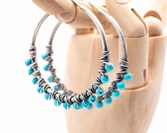 Turquoise earrings - Sterling silver hoop earrings