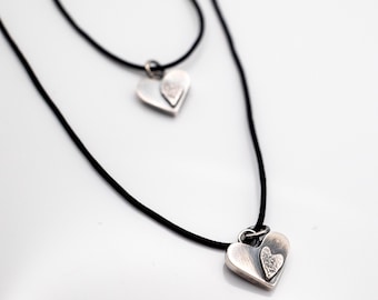 Handmade Sterling Silver Heart Necklace, Oxidized Box Style Pendant, Black Adjustable Cord