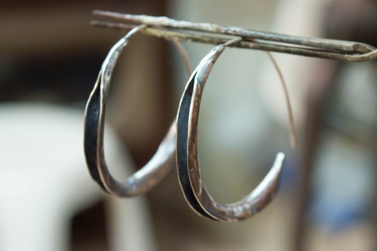 Handmade Oxidized Sterling Silver Hoop Earrings - 40mm