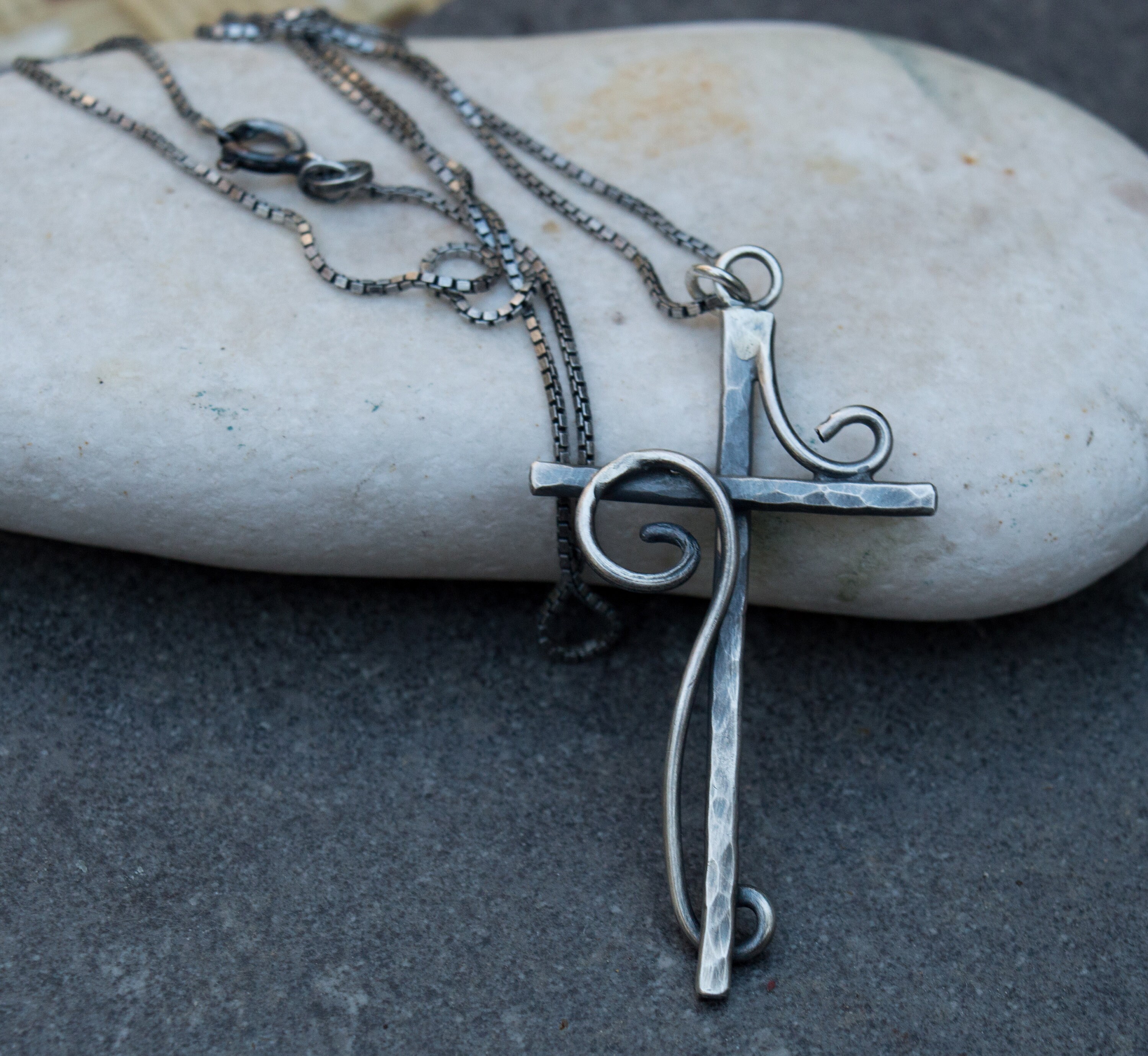 Elegant Silver Cross and Feather Necklace main image 1