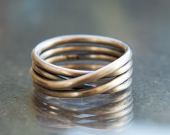 Oxidized Sterling Silver Wire Wrap Ring - Boho Wedding Band