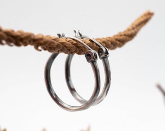 Hoop earrings -  Sterling silver hoops -  Hoops silver - Medium Hoop earrings - Oxidized Hoop earrings - Round silver earrings -  Sterling