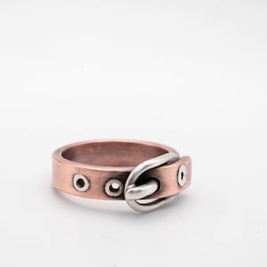 Handmade Copper and Silver Band Ring, Pure Copper for Arthritis Relief, Unisex Minimal Ring, Copper belt ring, Rustic ring, Cool men rings