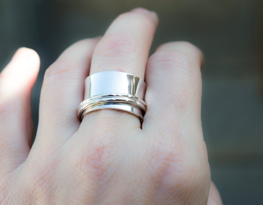 Handmade Sterling Silver Spinner Ring: Wide Band Meditation Ring - Etsy