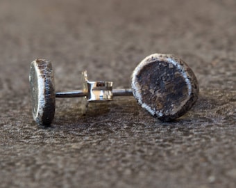 Sterling Silver Dot Stud Earrings: Rustic Rough Texture