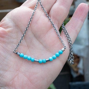 Turquoise bar necklace - Turquoise silver necklace