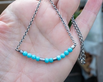 Turquoise bar necklace - Turquoise silver necklace