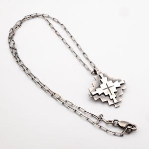 Sterling silver cross necklace, Silver rustic cross, Modern cross necklace, Unisex sterling cross and chain, Handmade cross pendant
