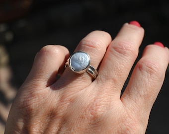 Handmade Sterling Silver Ring with Statement Freshwater Pearl, Genuine Artisan Jewelry