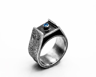 Sterling silver Industrial Style oxidized handmade ring, Unisex unique silver jewelry