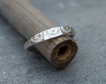 Handmade Sterling Silver Sunshine Ring: Dainty Stamped Band