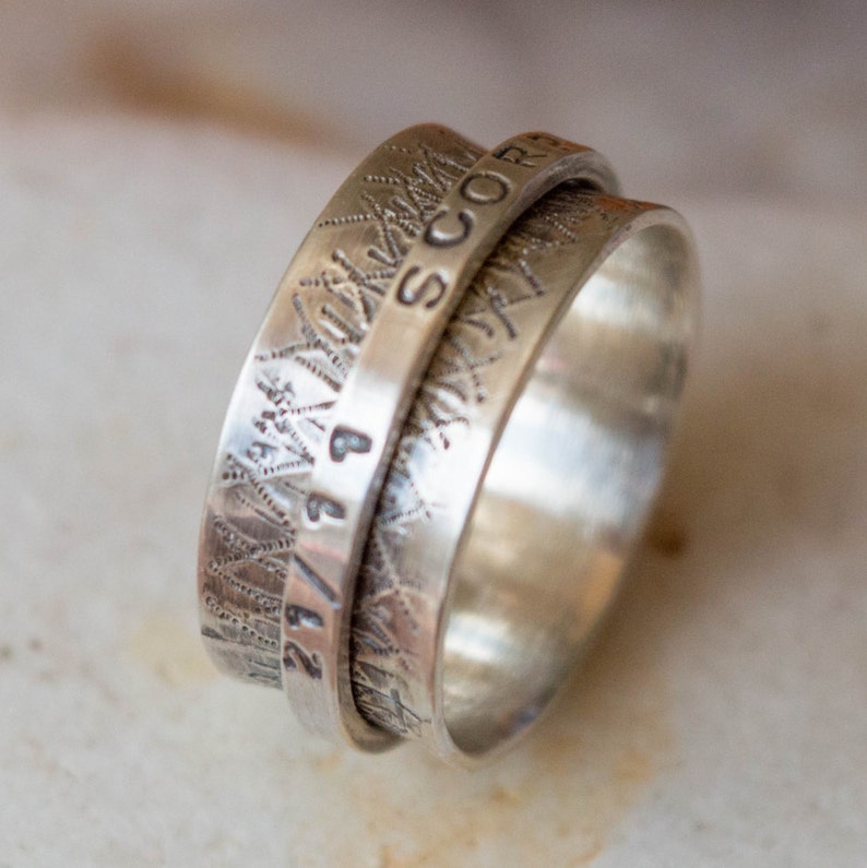 Personalized spinner ring Wide band sterling silver ring Spinner ring