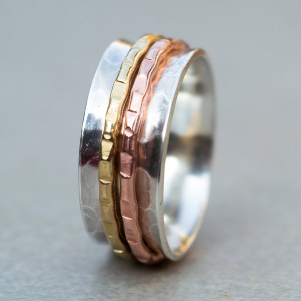 Sterling silver ring - Spinner ring - Mixed metal ring