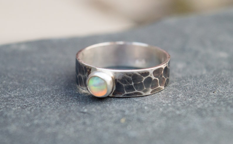 Opal sterling silver simple ring