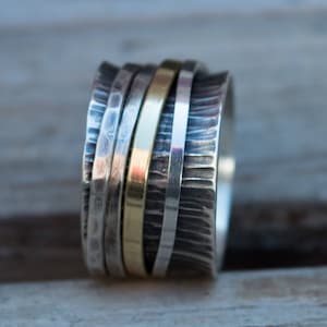 Wide Unisex 925 Silver Spinner Ring, 2 tone silver ring, Sterling silver spinning ring, Chunky thumb ring, Stress Relief Ring, Meditation
