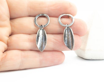 Leaf earrings, Silver leaf earrings, Leaf Jewelry, Handmade earrings, Sterling silver 925, Nature lover jewelry, Oxidized silver earrings