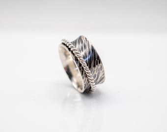 Handmade Sterling Silver Meditation Ring: Textured Spinner Ring