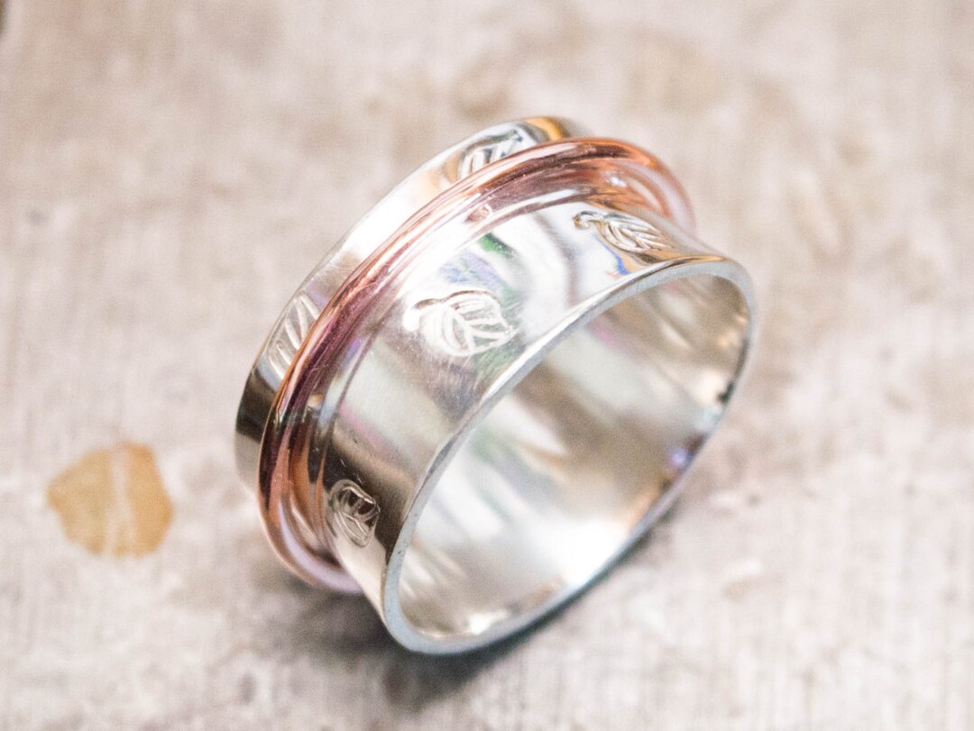 Spinner Rings For Women Sterling Silver And Gold, Spinner Ring Two Tone
