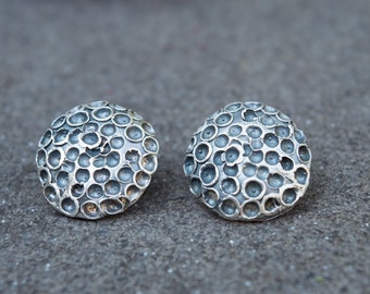 Full moon earrings in sterling silver - Disc earrings silver