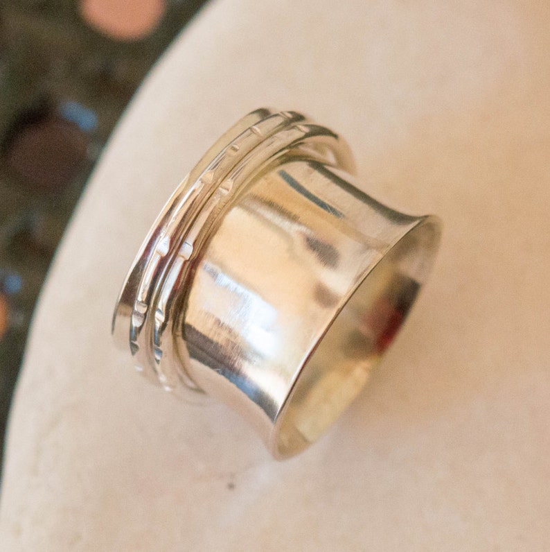 Handmade Sterling Silver Spinner Ring: Wide Band Meditation Ring - Etsy