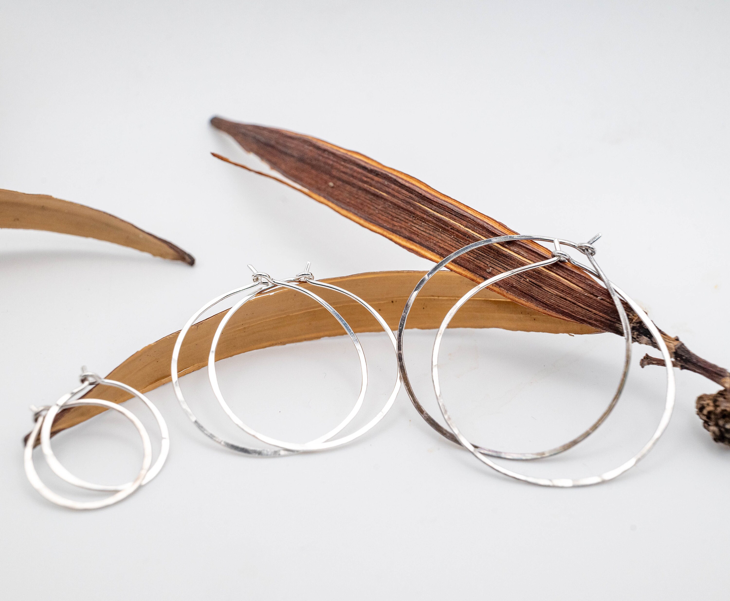 Hammered hoop earrings - Thin Hoop earrings - Sterling silver hoops - Hammered silver hoop earrings - Handmade earrings - Medium to large