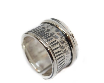 Sterling silver unisex silver band ring - Wide textured silver band ring