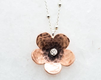Copper Flower Necklace – Handmade Floral Statement Necklace