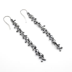 Handmade Sterling Silver Fishtail Dangle Earrings: Long Modern Jewelry