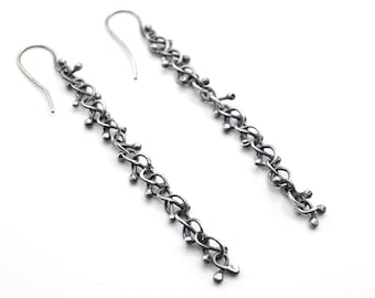 Handmade Sterling Silver Fishtail Dangle Earrings: Long Modern Jewelry
