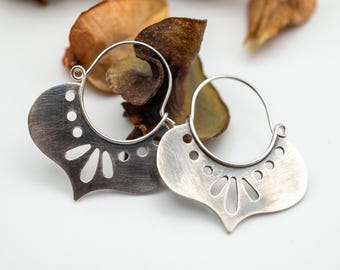 Oxidized Sterling Silver Hoop Earrings: Handmade Tribal Boho Jewelry