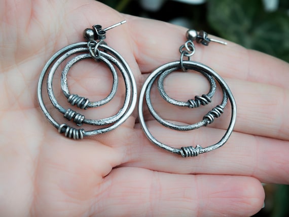 Oxidised silver hoop earrings sale