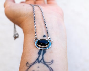 Black Onyx Sterling Silver Choker Necklace, Oval Gemstone Jewelry, Unique Birthday Gift