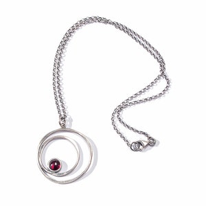 Garnet necklace, Sterling silver 925 necklace, Gemstone silver necklace, Geometric necklace, Minimal silver necklace, Circkle necklace