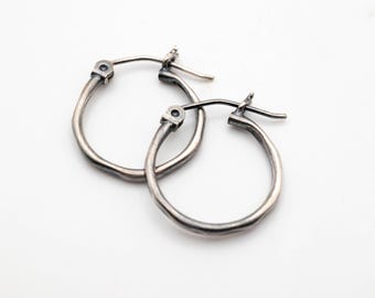 Handmade Sterling Silver Hoop Earrings: Medium Oxidized Silver Hoops