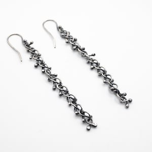 Sterling silver earrings, Long modern earrings, Raw silver earrings, Handmade jewelry, Long dangle earrings, Rustic handmade silver jewelry
