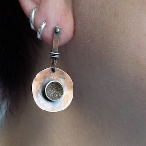 Copper earrings, Mixed metal earrings, Copper and silver earrings, Copper Jewelry, Handmade earrings, Unique design, Dangle earrings