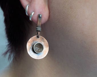 Copper earrings - Mixed metal earrings