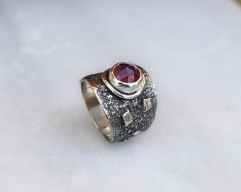 Ruby Silver Ring, Oxidized Raw | Sterling Silver 925, bold, earthy, dark, moody jewelry.