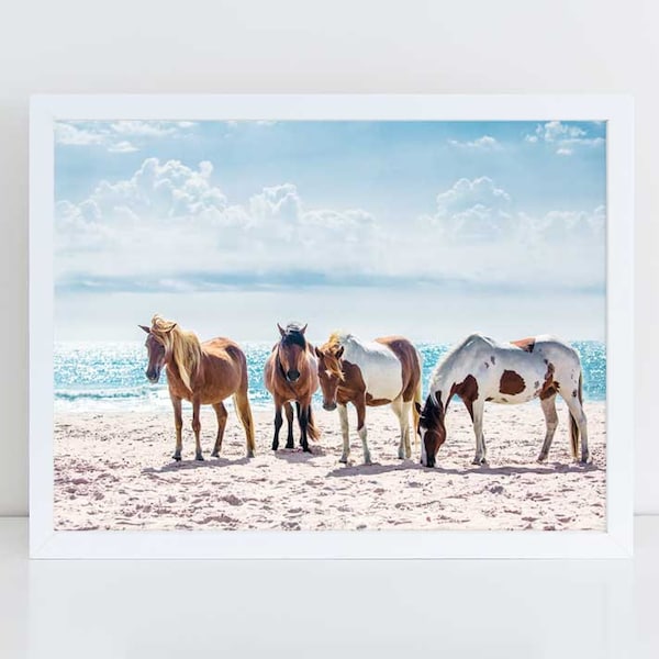 Wild Horse Photography, Beach Decor, Horse Wall Art, Equine Print, Blue Orange, Nursery Decor, Horse Photo,Assateague Island, Maryland