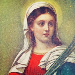 Sainte-Lucie avec les yeux sur la plaque vintage Holy Card Made in USA, patronne des épidémies