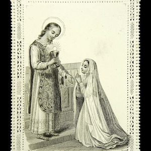 First Communion Girl Antique Lace Holy Card French German 1906