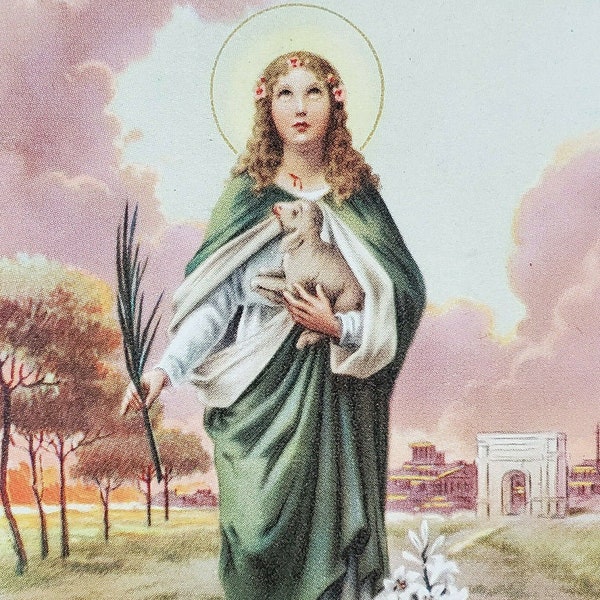 St Agnes Vintage Holy Card Italy Patron Saint of Girls