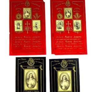 Lot de cartes sacrées antiques sacré-coeur gélatine dopté français des années 1870